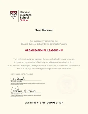 Abschlusszertifikat der Harvard Business School Online, Organizational Leadership